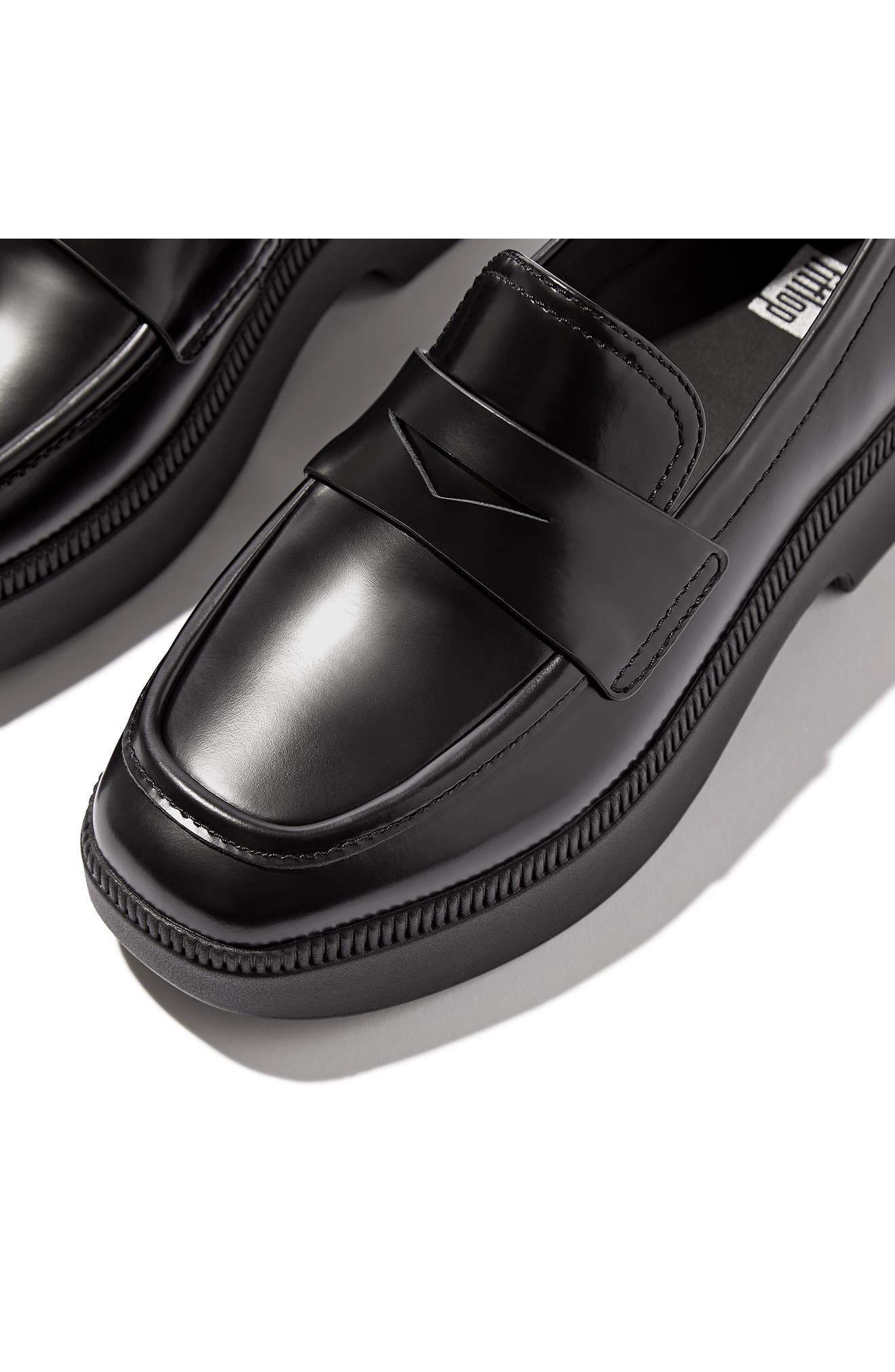 FitFlop F-Luma Platform Wedge Penny Loafer, Alternate, color, Black