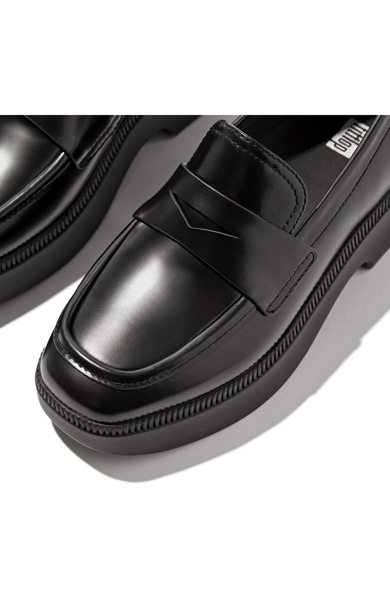 FitFlop F-Luma Platform Wedge Penny Loafer, Alternate, color, Black