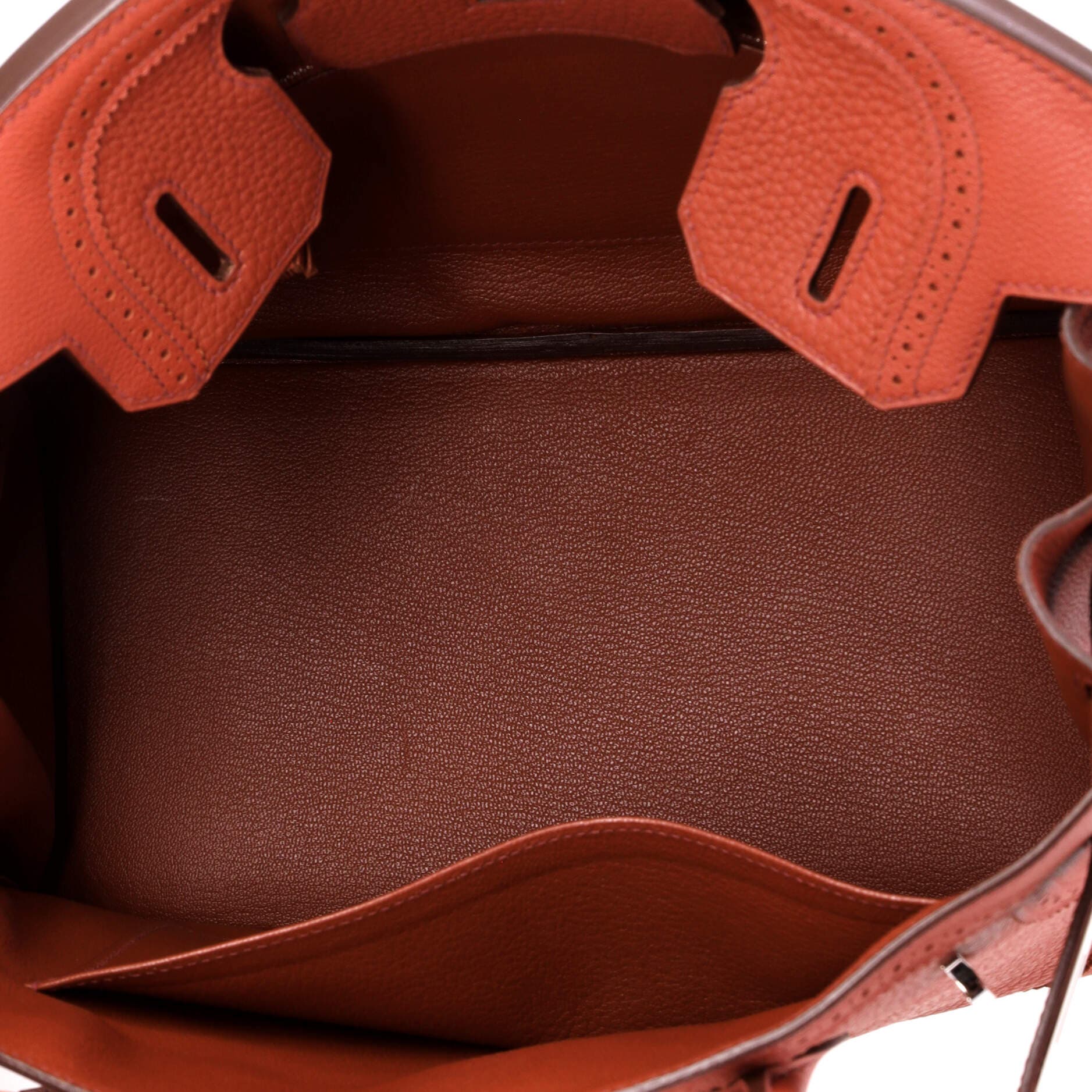 Pre-Owned Hermes Birkin Ghillies Bag Orange Clemence and Evercolor with Palladium Hardware 30, Alternate, color, Brique