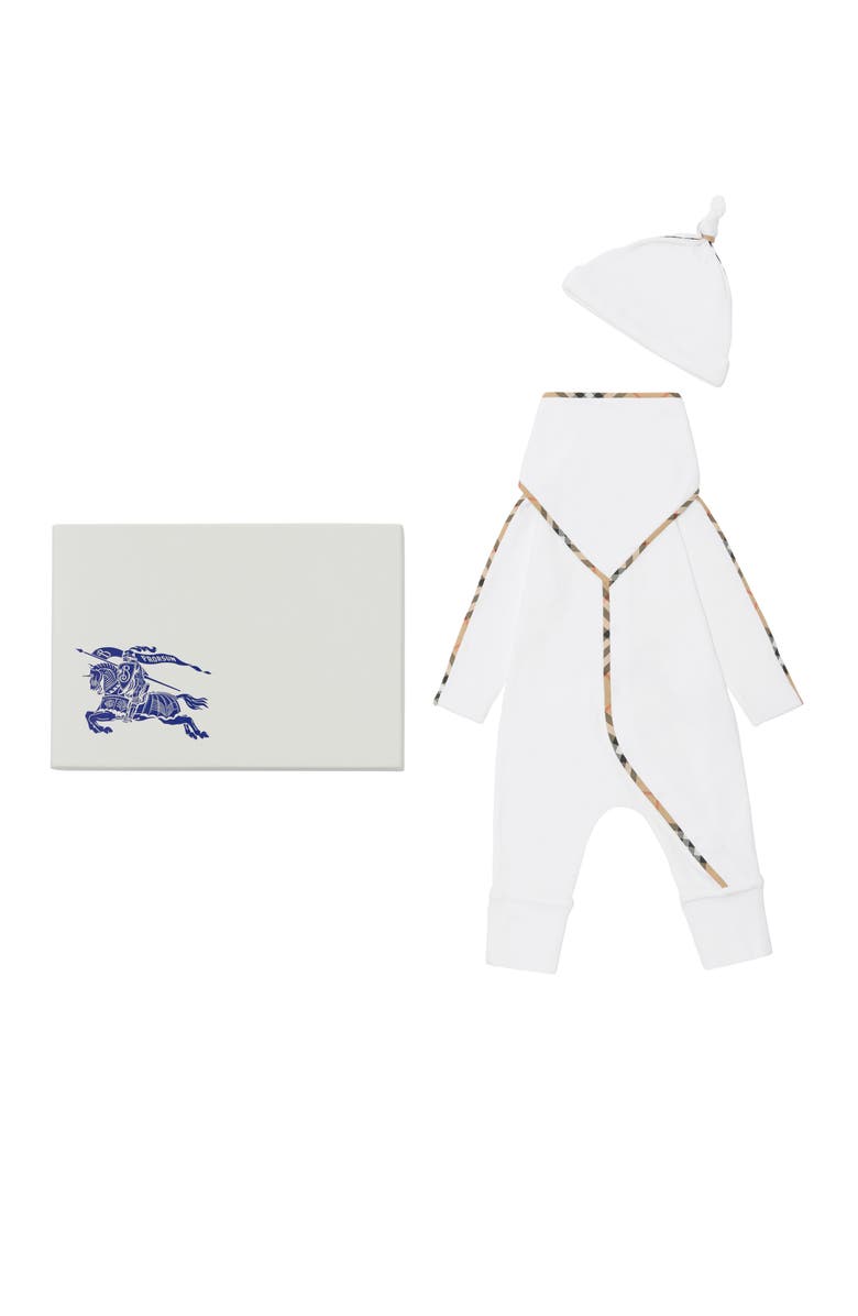 Burberry Stretch Cotton Three-piece Baby Gift Set, Main, color, White