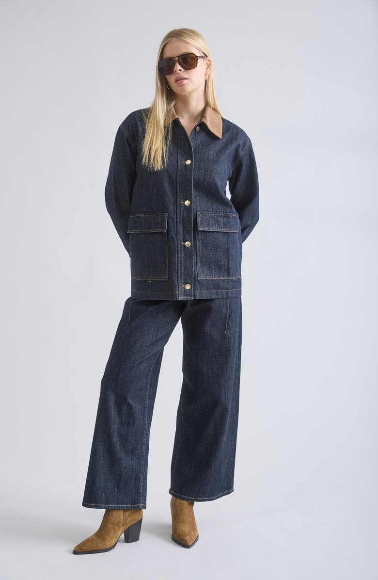 Blu Pepper Oversize Corduroy Collar Denim Shirt Jacket, Alternate, color, Denim