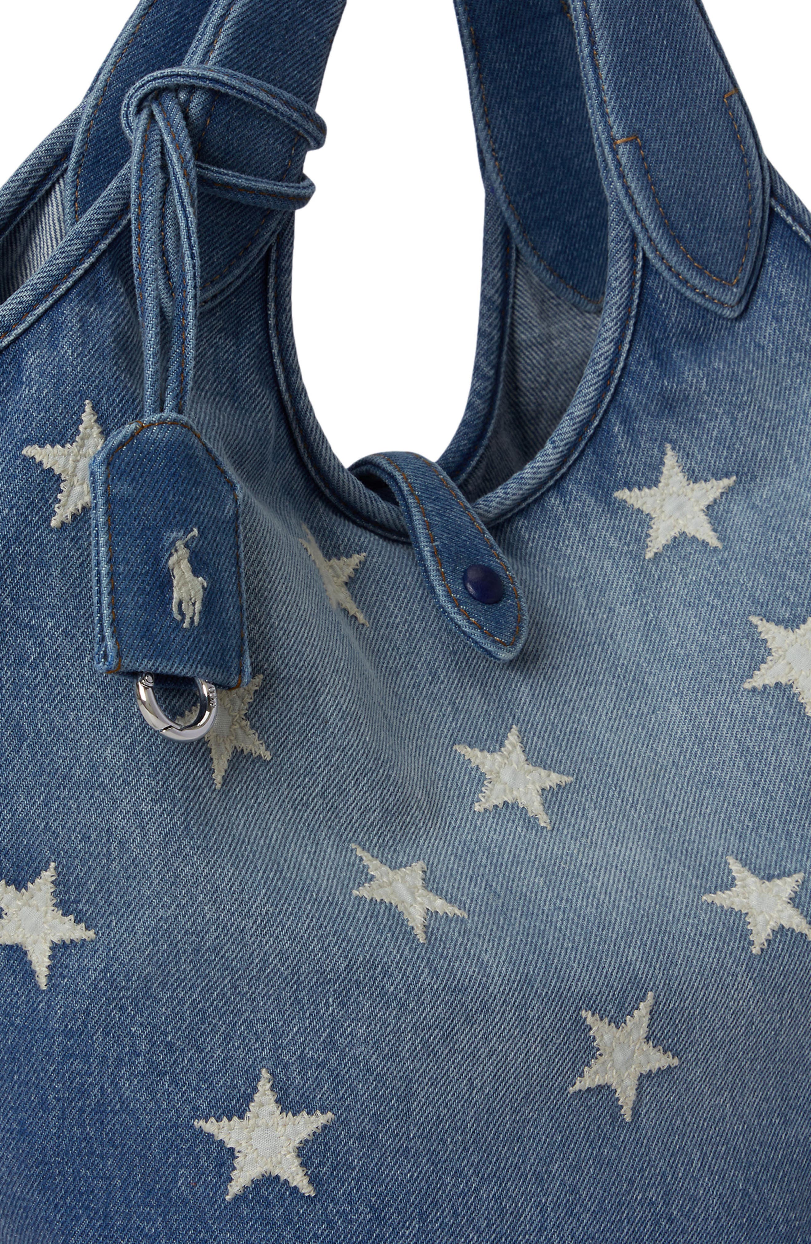 Polo Ralph Lauren Medium Star Print Denim Tote, Alternate, color, Christy Wash