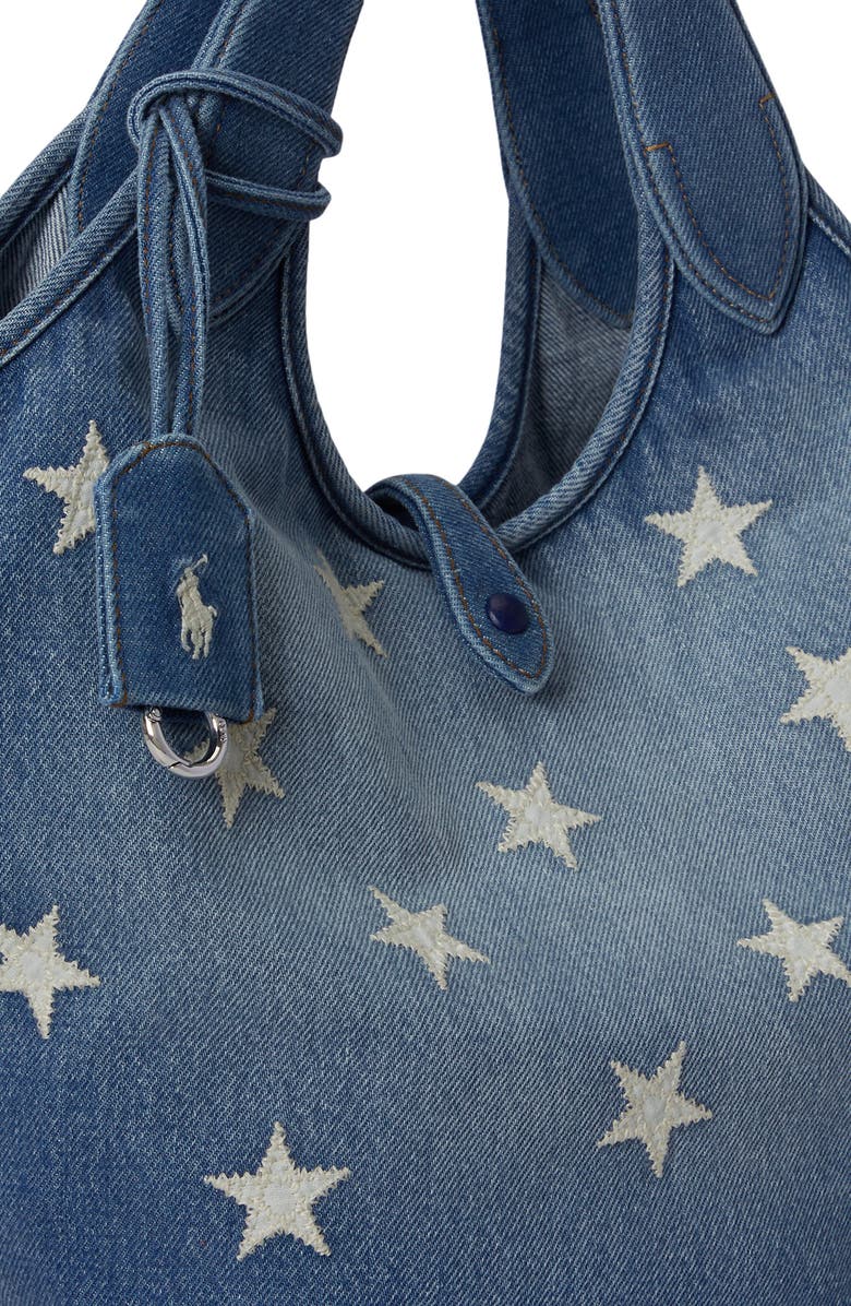 Polo Ralph Lauren Medium Star Print Denim Tote, Alternate, color, Christy Wash