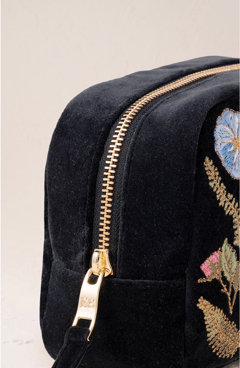 Elizabeth Scarlett Pressed Flowers Velvet Makeup Bag, Alternate, color,