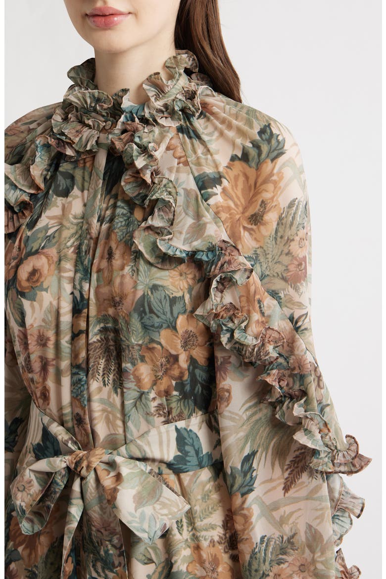 Amanda Floral Print Tie Waist Long Sleeve Midi Dress, Alternate, color, ROSE MULTI