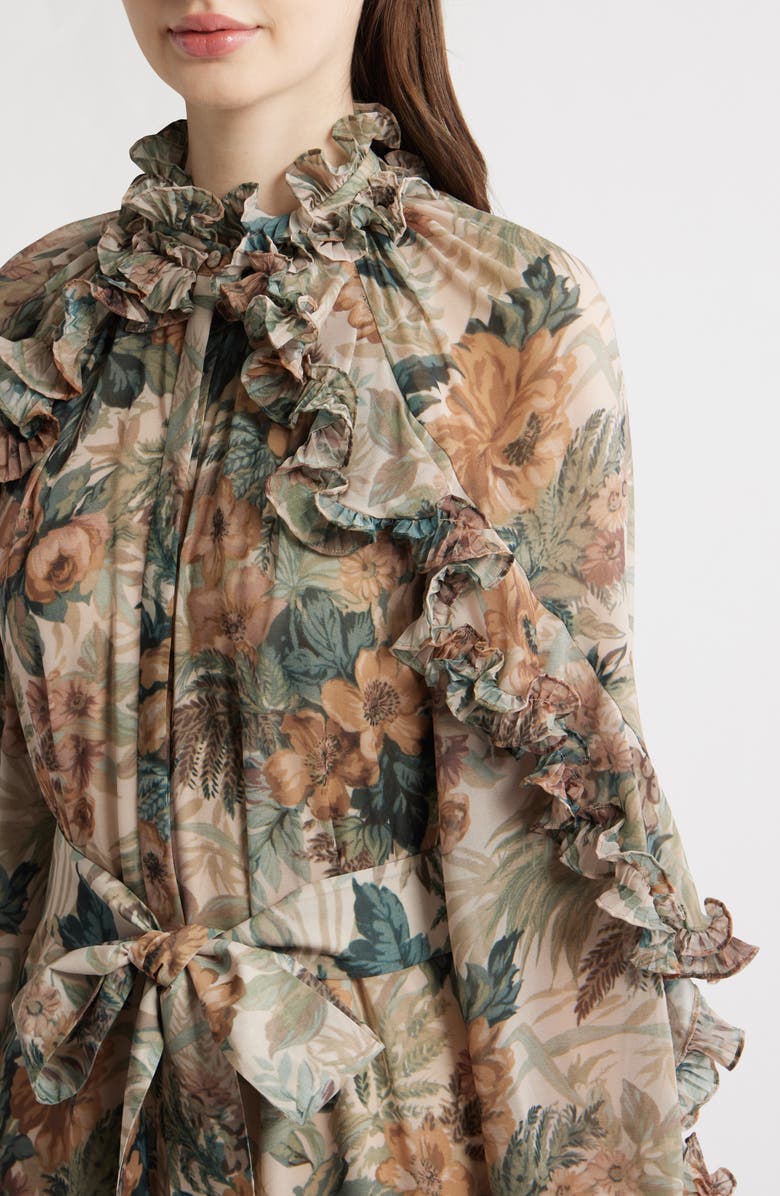 KOBI HALPERIN Amanda Floral Print Tie Waist Long Sleeve Midi Dress, Alternate, color, Rose Multi