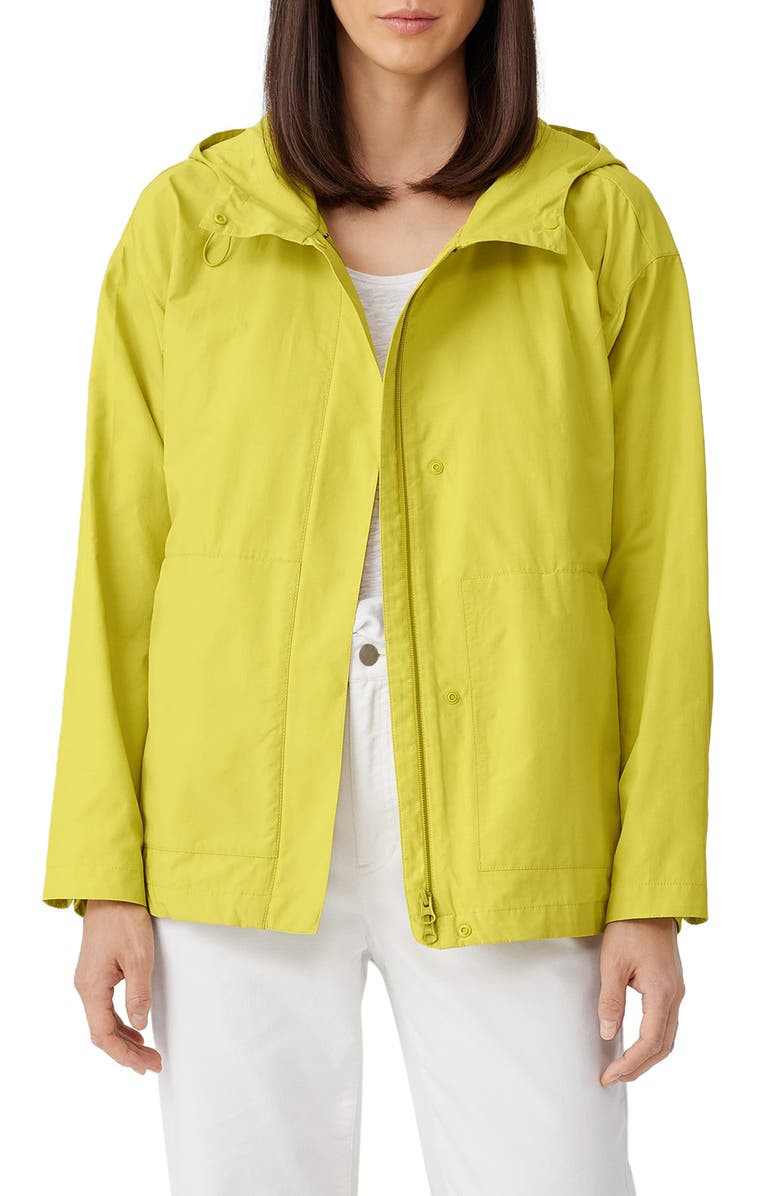 Eileen Fisher Hooded Cotton Blend Jacket, Main, color, Citron