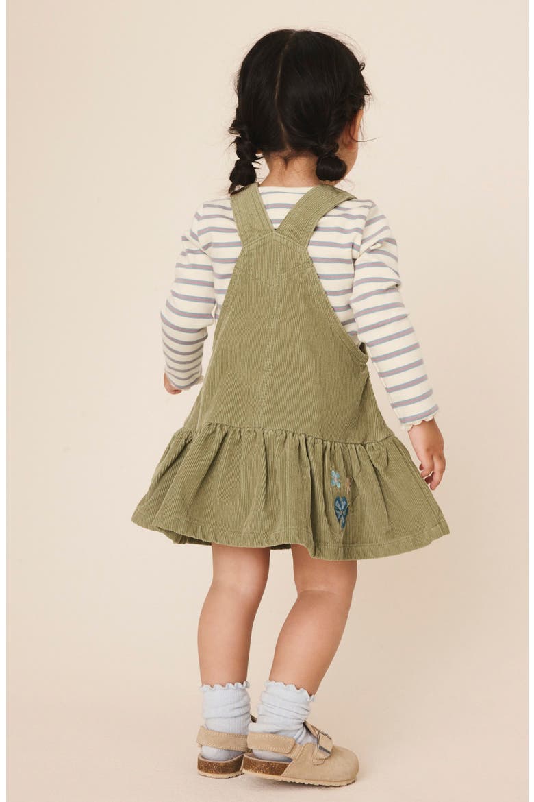 Kids' Embroidered Corduroy Dress & Stripe T-Shirt Set, Alternate, color, GREEN