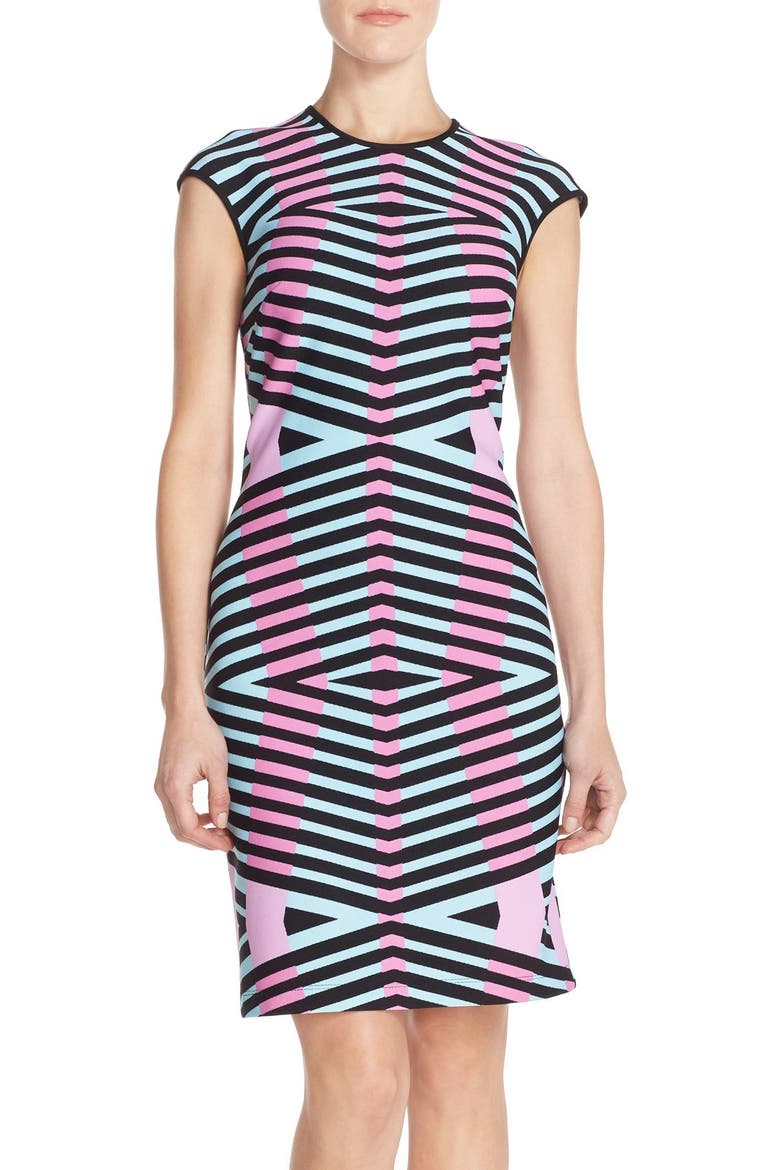 'Pique' Knit Sheath Dress, Main, color, BLACK/ PINK