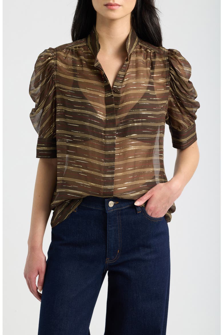 The Gillian Puff Sleeve Top, Main, color, OAKWOOD MULTI