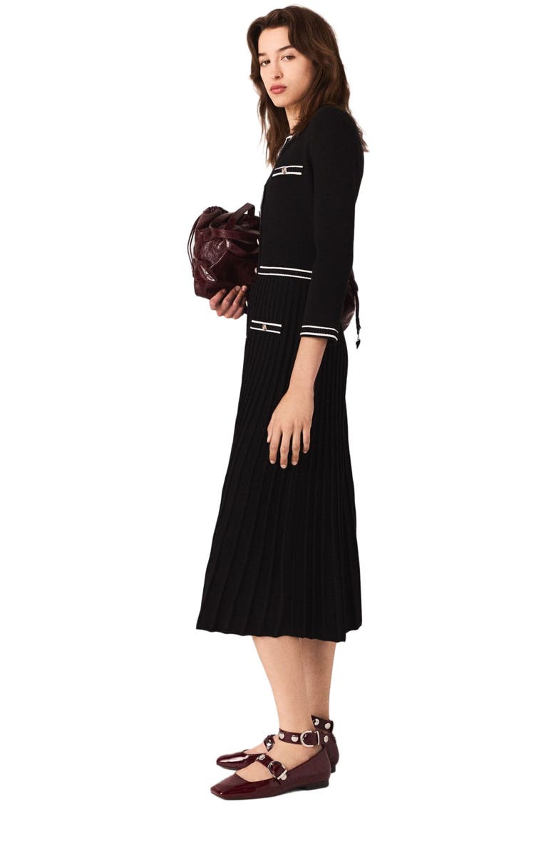 maje Knit midi dress, Alternate, color, Black