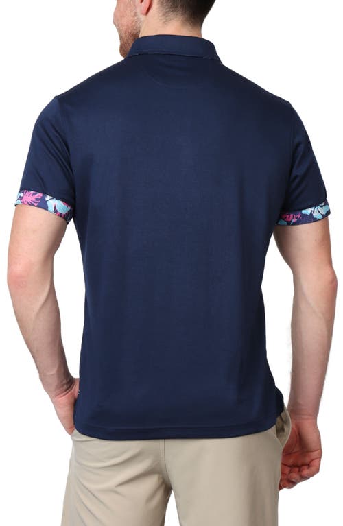 Shop Tailorbyrd Tropical Trim Modal Blend Piqué Polo In Navy