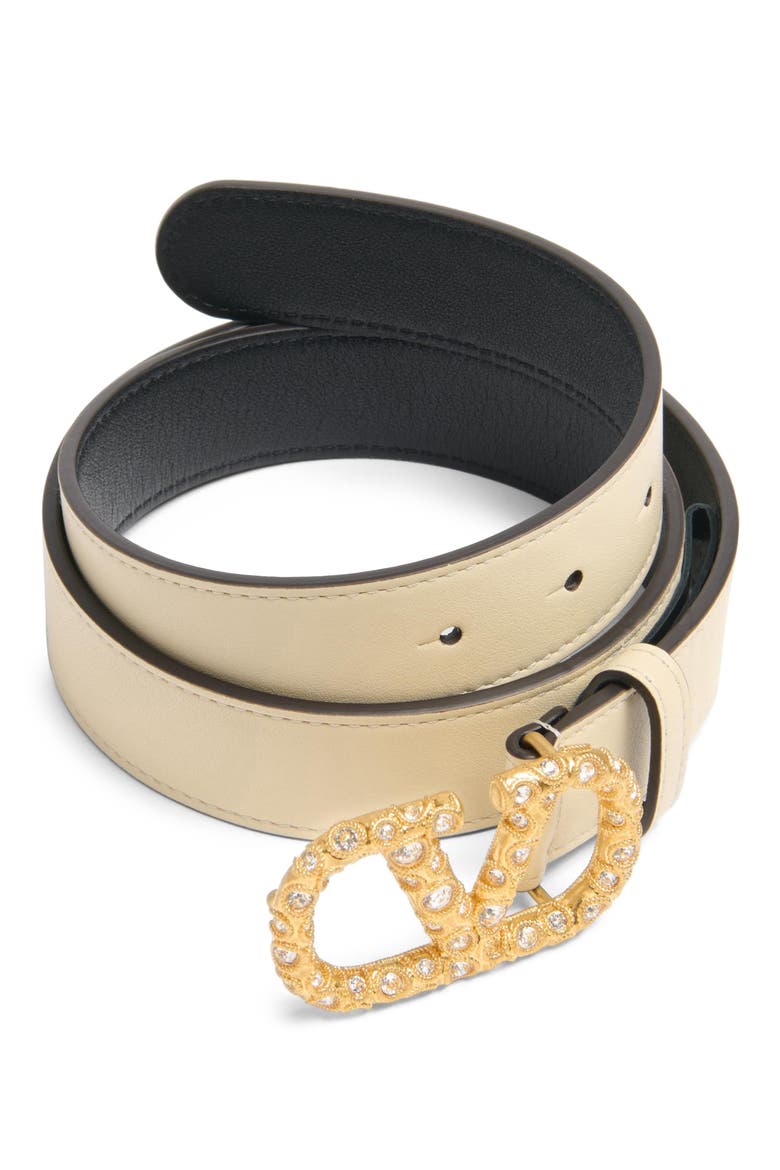 Crystal Embellished VLOGO Leather Belt, Alternate, color, CRYSTAL