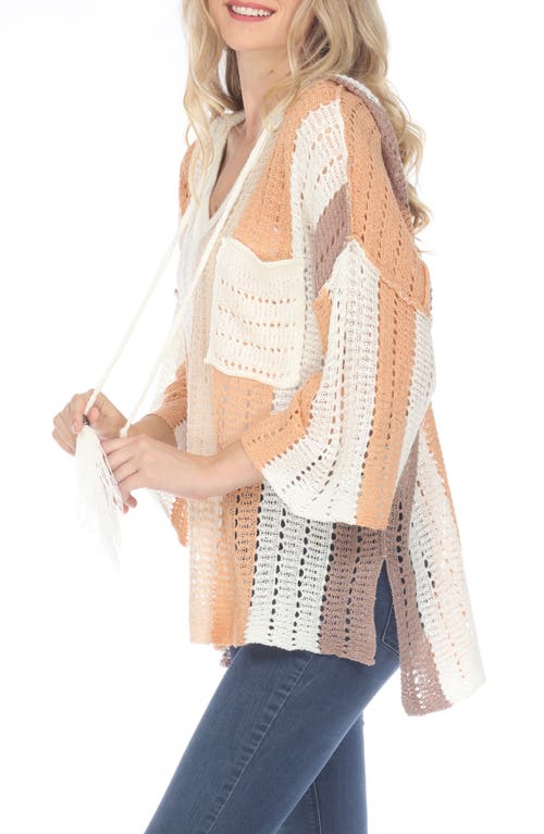 RAIN AND ROSE RAIN AND ROSE THREE-QUARTER SLEEVE OPEN STITCH HOODED TOP