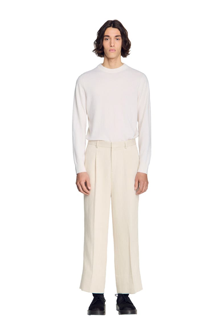 Wide-leg cotton linen trousers, Alternate, color, Ecru