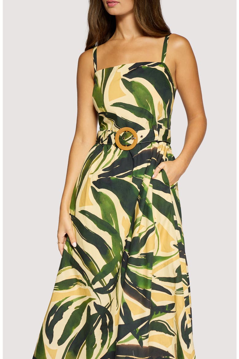 Palm Serenade Cotton Midi Dress, Alternate, color, GREEN-MULTI