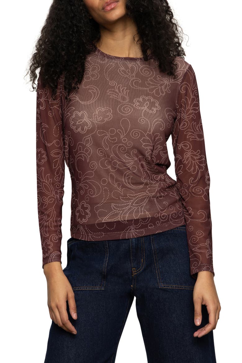 Floral Print Long Sleeve Mesh Top, Main, color, BOHEMIAN