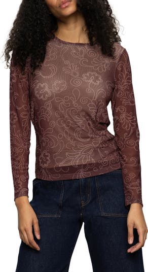 Sanctuary Floral Print Long Sleeve Mesh Top | Nordstromrack