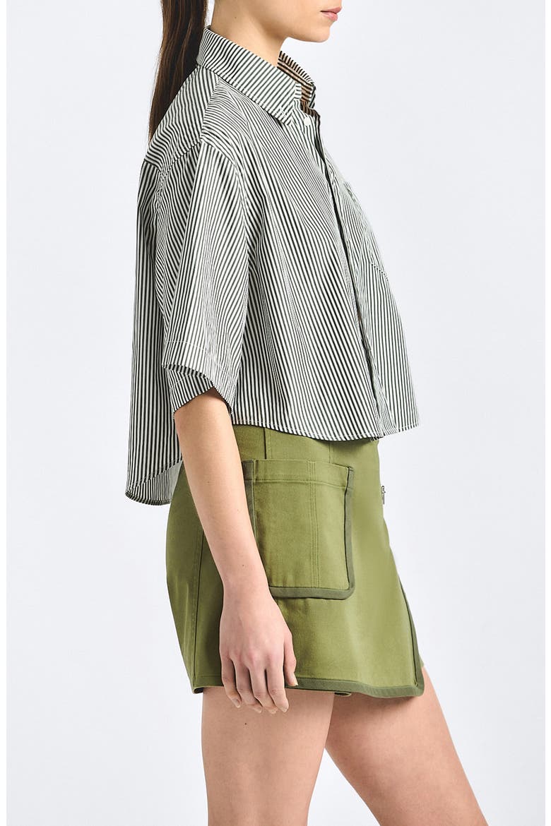 Ember Oversize Stripe Crop Cotton Button-Up Shirt, Alternate, color, FATIGUE STRIPE