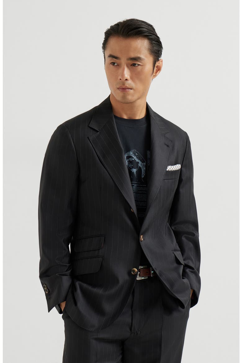 Chalk stripe unconstructed Cavallo blazer, Main, color, Black