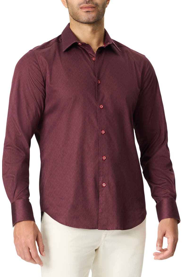 Dimella Tailored Jacquard Shirt, Main, color, BURGUNDY