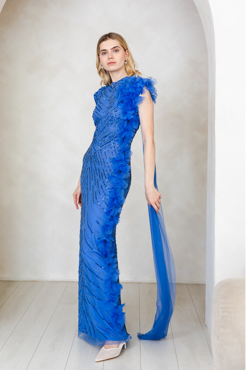 Camille Embellished Ruffle Maxi Gown