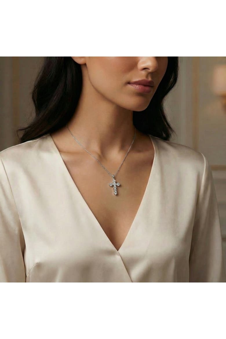6Ct Diamond Cross Pendant Lab Grown 18" Necklace, Alternate, color, White Gold