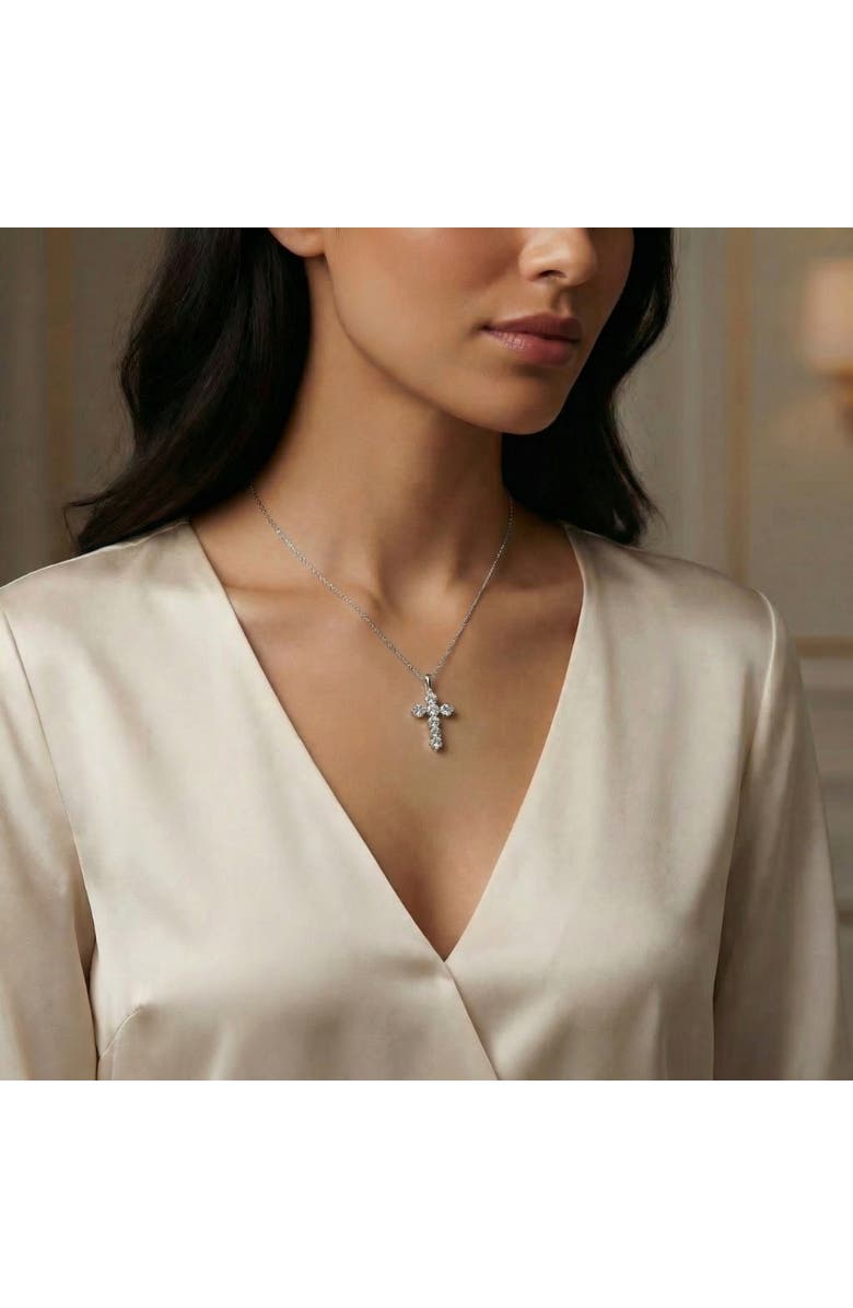Bliss Diamond 6Ct Diamond Cross Pendant Lab Grown 18" Necklace, Alternate, color, White Gold