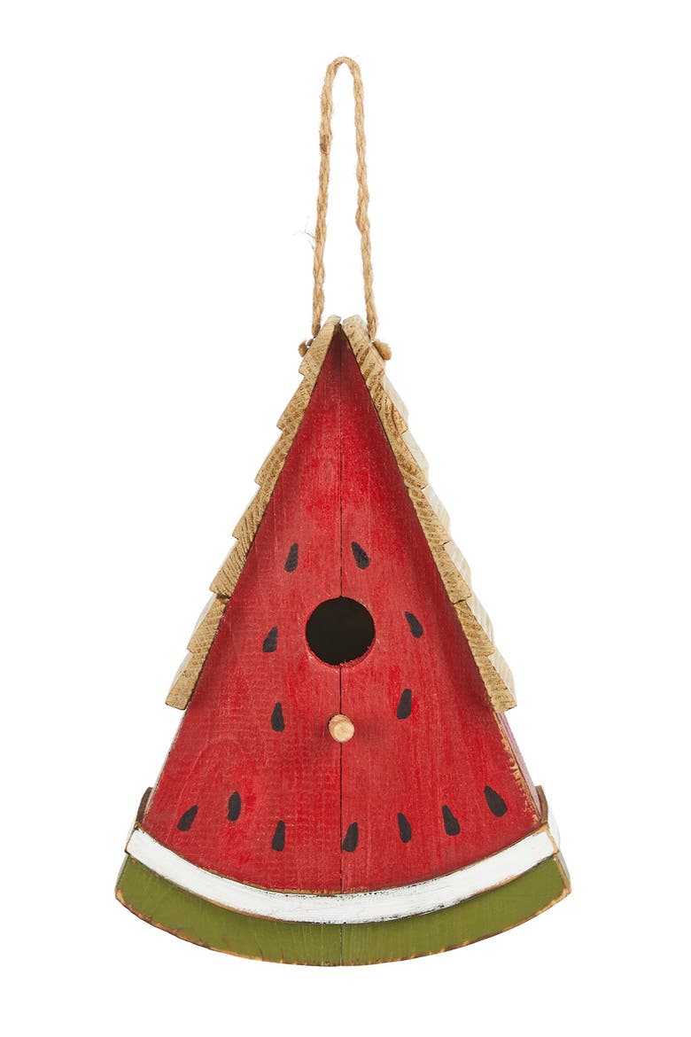 11"H Distressed Solid Wood Watermelon Birdhouse, Alternate, color, Red