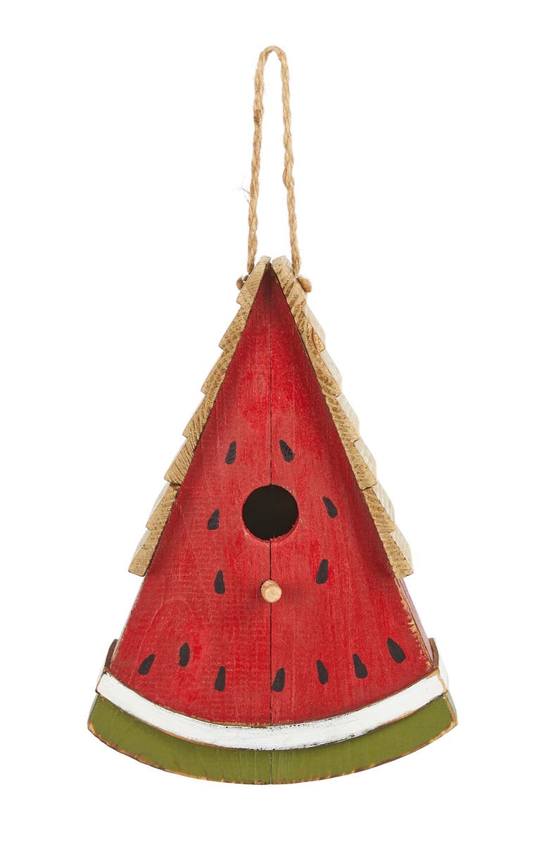 Glitzhome 11"H Distressed Solid Wood Watermelon Birdhouse, Alternate, color, Red
