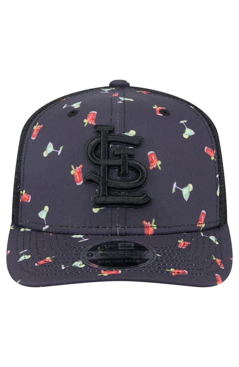 New Era Men's New Era Black St. Louis Cardinals Adventure Drinks Pattern 9SEVENTY Stretch-Snap Hat, Alternate, color, Navy