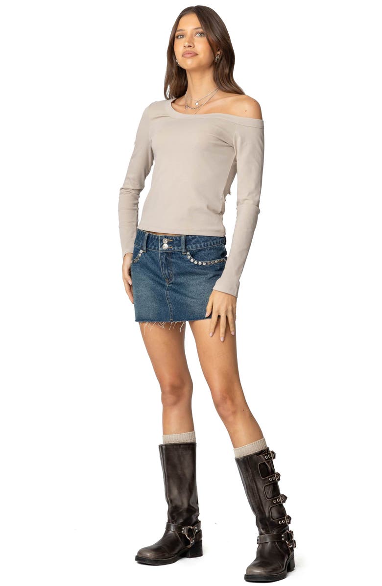 EDIKTED Tess Studded Denim Miniskirt, Alternate, color, Dark-Blue