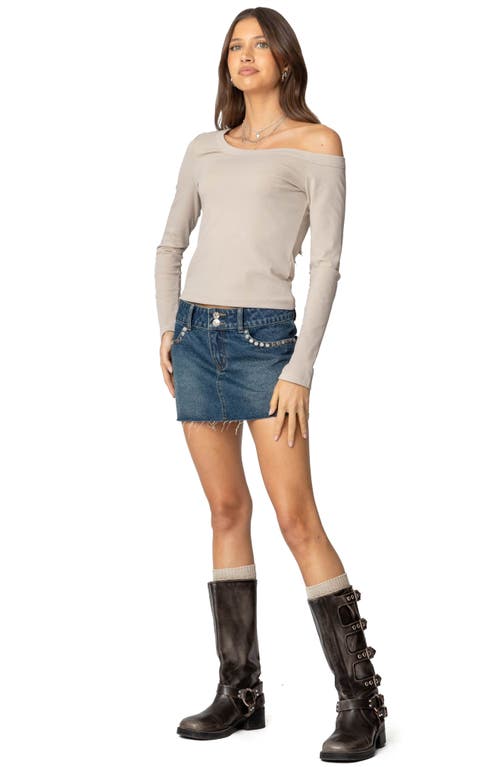 Edikted Tess Studded Denim Miniskirt In Dark-blue
