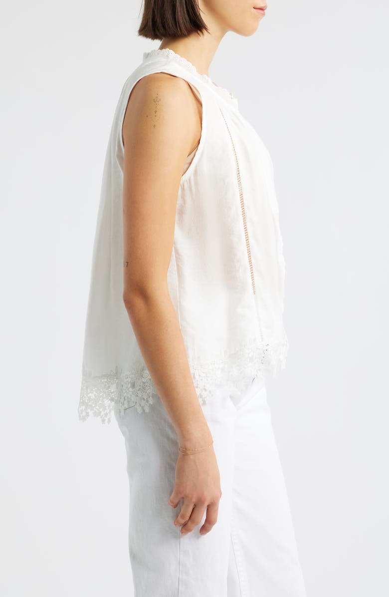 Bobeau Pleated Lace Sleeveless Top, Alternate, color, White
