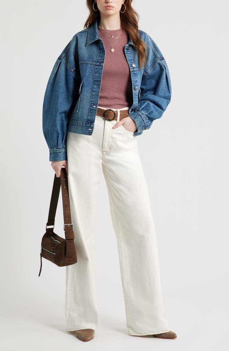 Treasure & Bond Puff Sleeve Denim Jacket, Alternate, color, Mid Indigo Wash