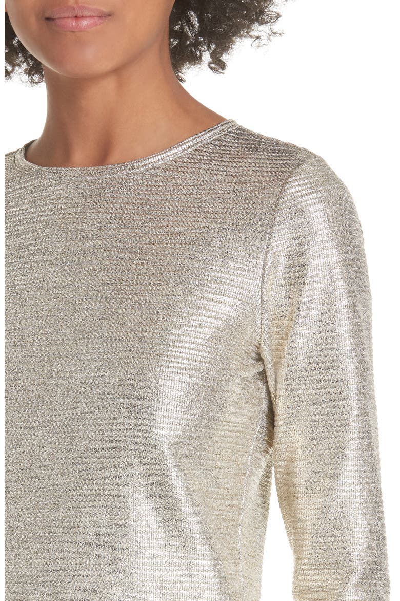 Delaina Silver Long Sleeve Crop Top, Alternate, color, SILVER FOIL