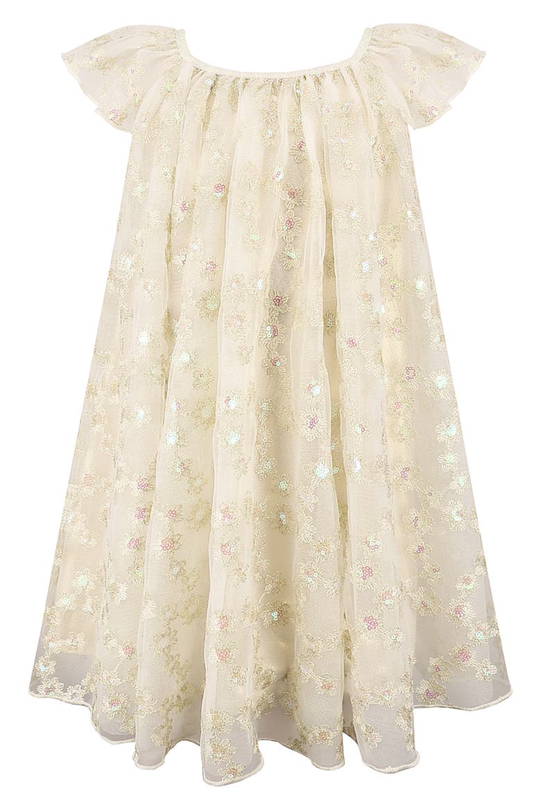 Kids' Sequin Embroidered Flutter Sleeve Dress, Alternate, color, GOLD