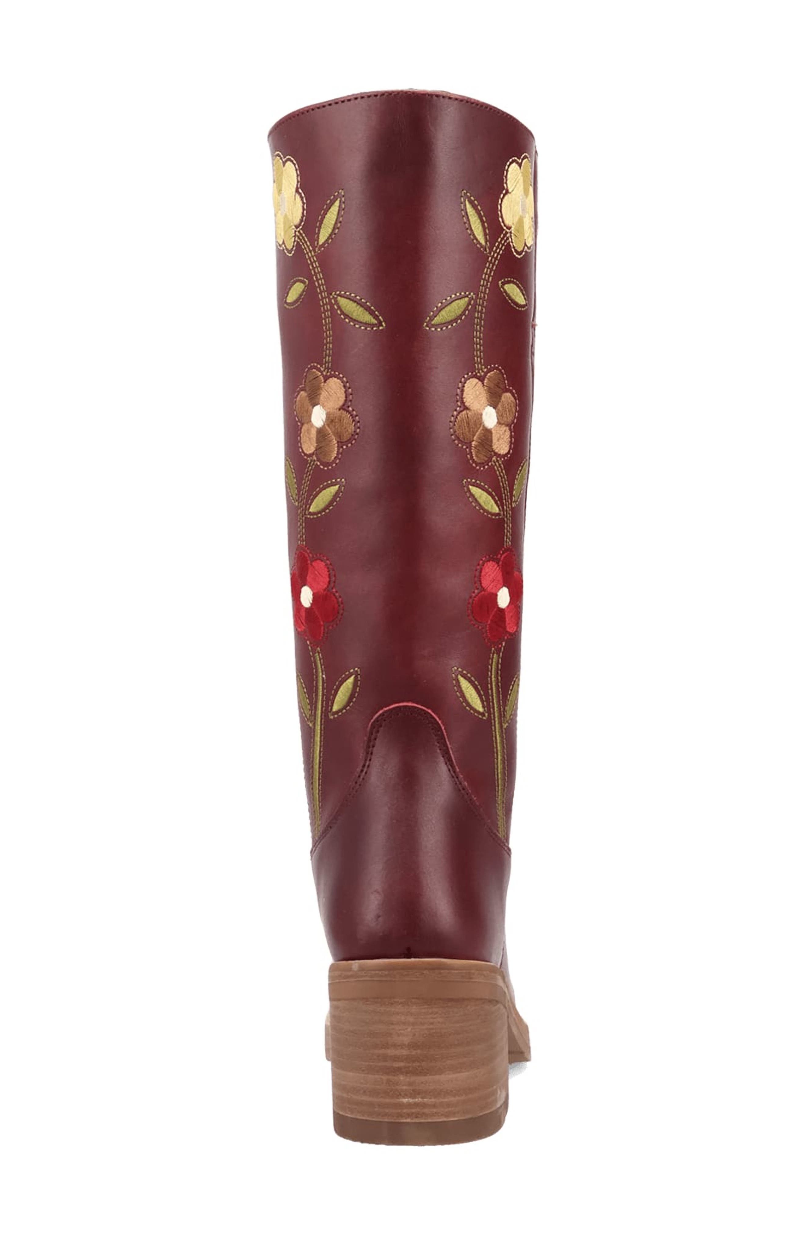 Bloom Embroidered Boot, Alternate, color, MERLOT
