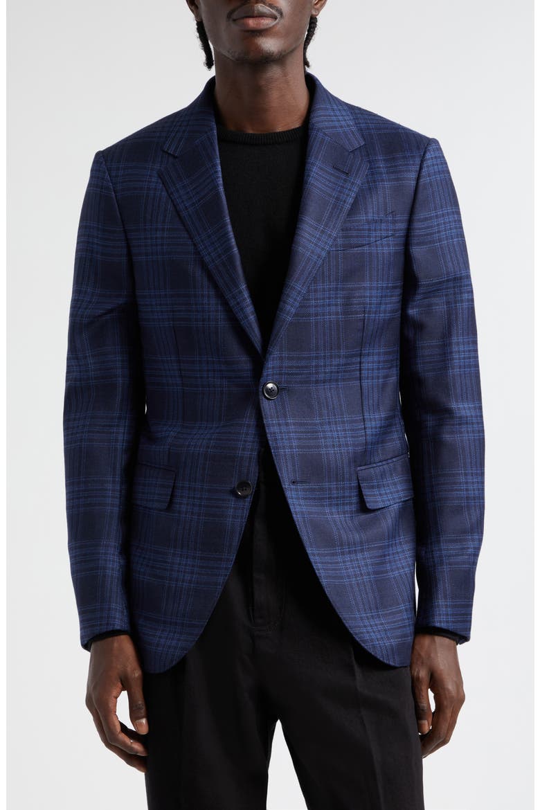 Plaid Achillfarm Wool & Silk Sport Coat, Main, color, NAVY