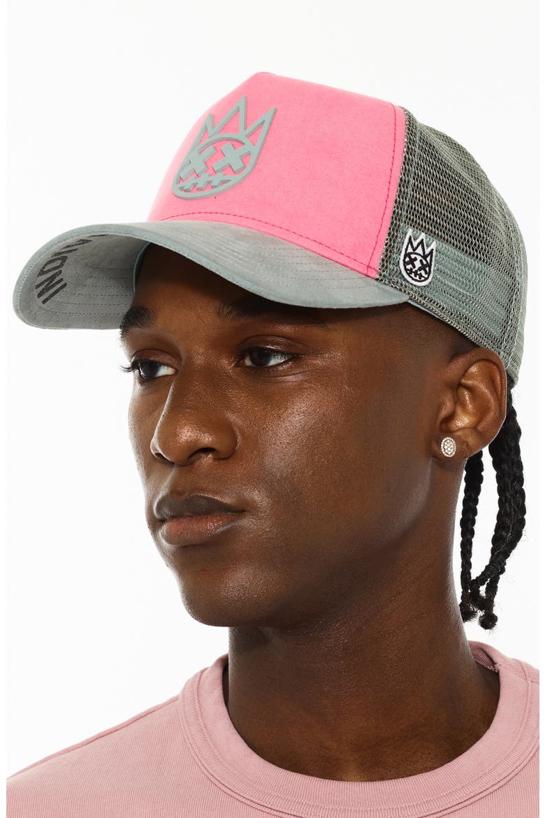 Logo Mesh Back Suede Trucker Hat, Alternate, color, HOT PINK