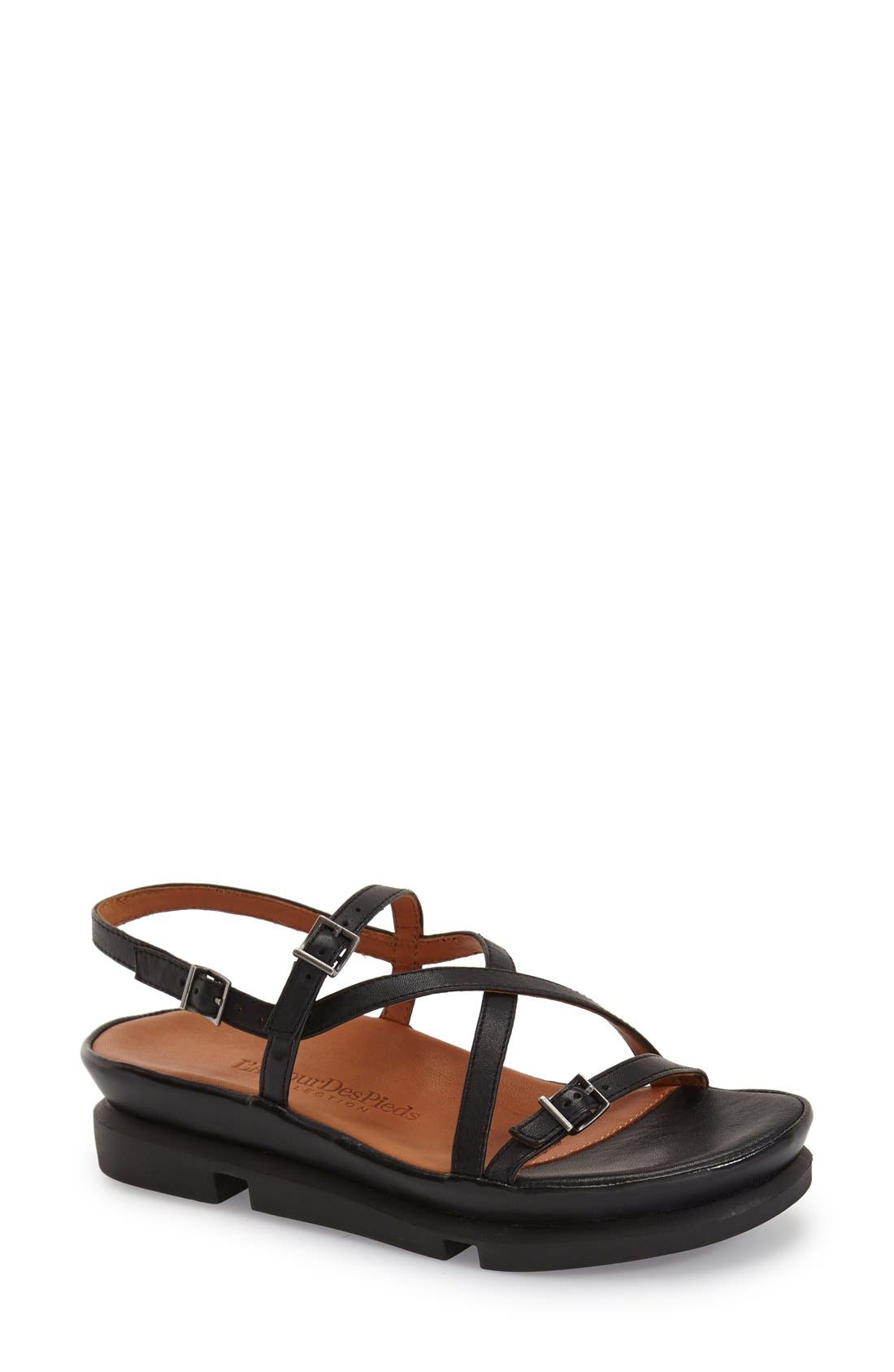 'Verdun' Crisscross Sandal, Main, color, BLACK LEATHER