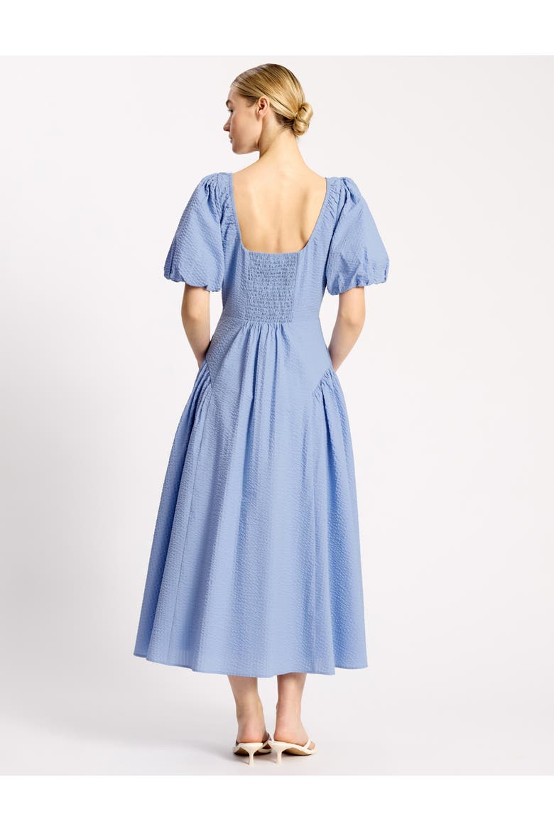 seersucker dress women Sail to Sable V-Neck Flutter Sleeve Maxi BLUE IKAT PRINT / XS / CAB2324R seaside events Seersucker Sorority Dress | 