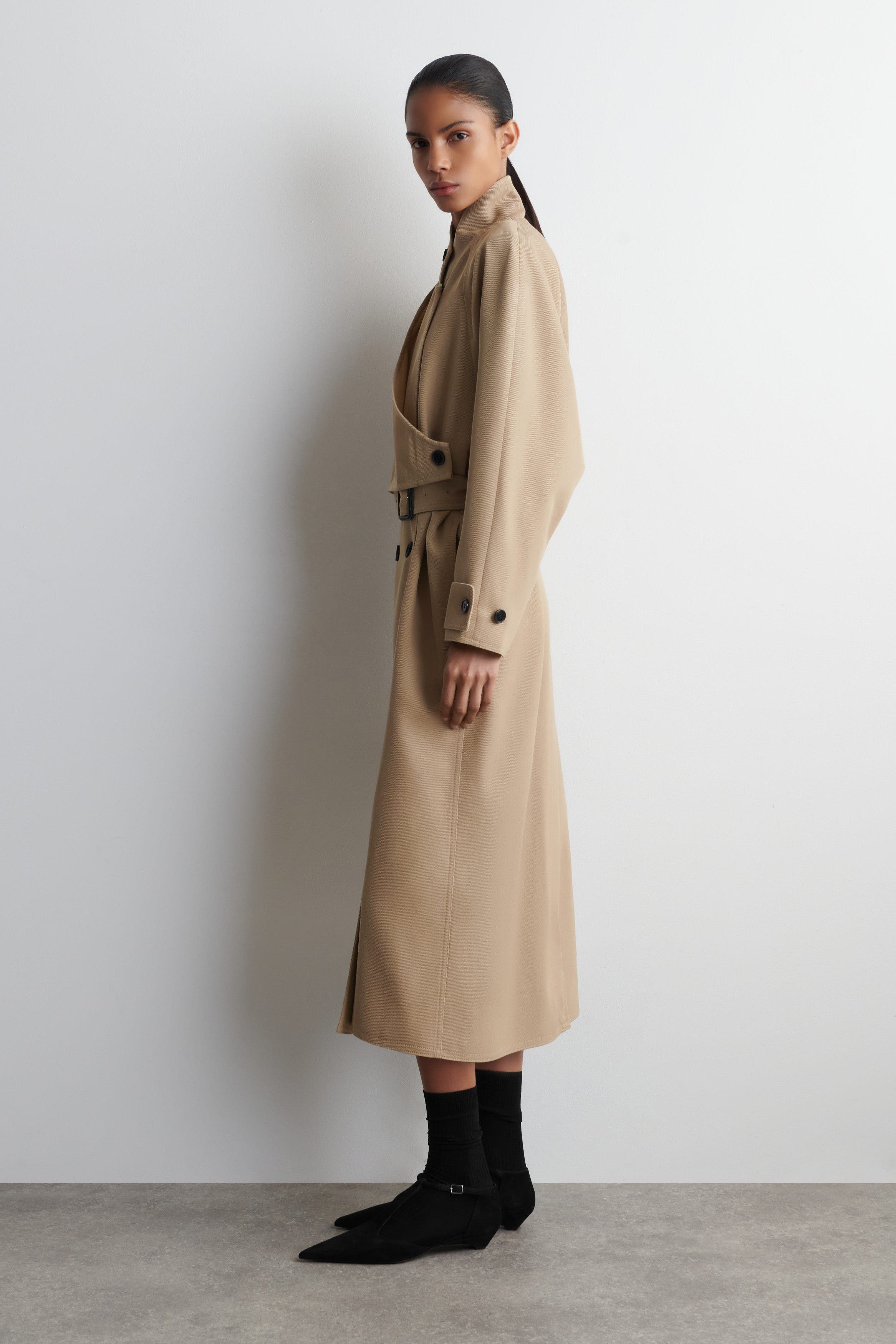 Wrap-Over Wool-Twill Trench Coat - image 2