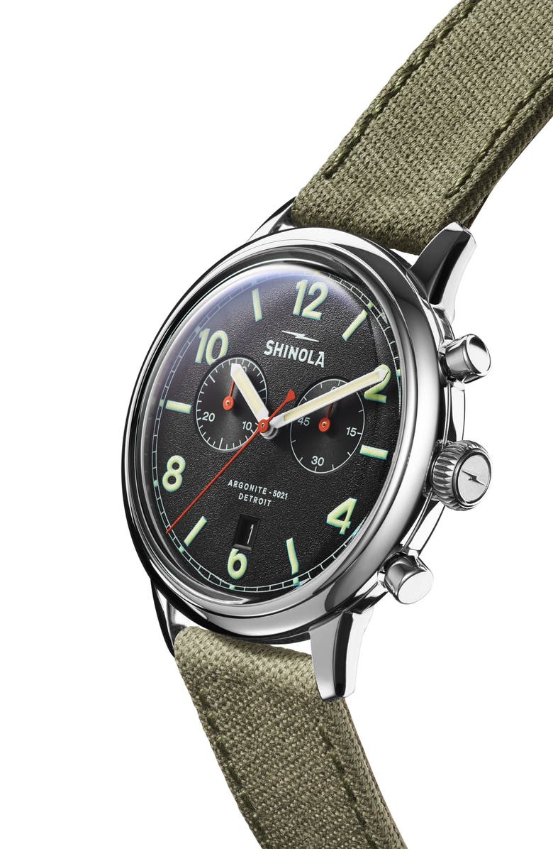 Shinola The Traveler Chronograph Canvas Strap Watch, 42mm, Alternate, color,