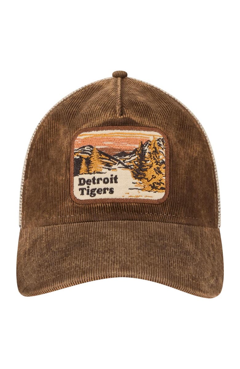 New Era Men's New Era Dark Brown Detroit Tigers Vintage Landscape 9TWENTY A-Frame Adjustable Trucker Hat, Alternate, color, 