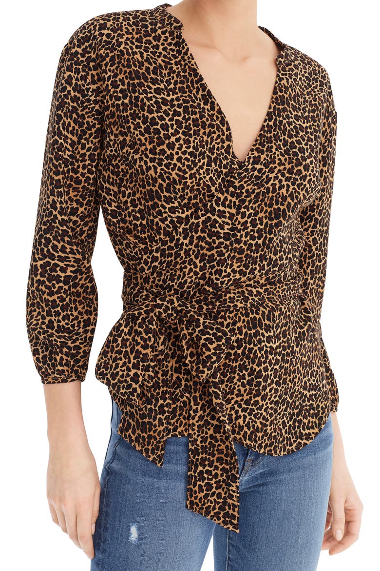 Sara Drapey Leopard Print Wrap Top, Alternate, color, BLACK TAN