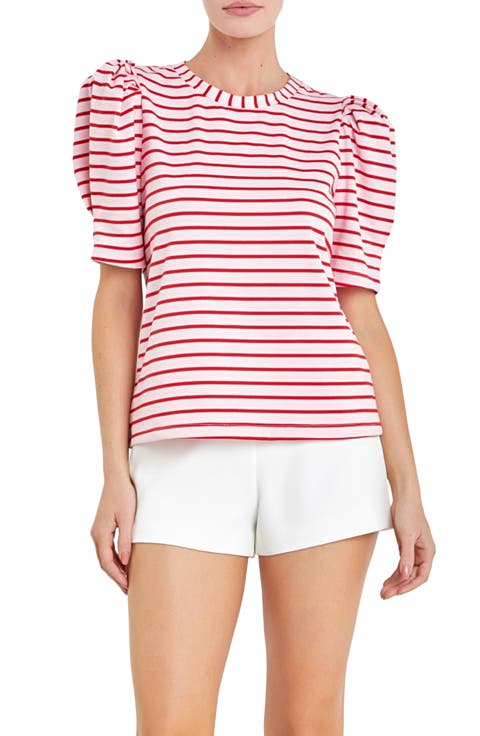 Stripe Puff Sleeve Top