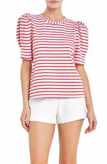 English Factory Stripe Puff Sleeve Top