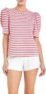 English Factory Stripe Puff Sleeve Top