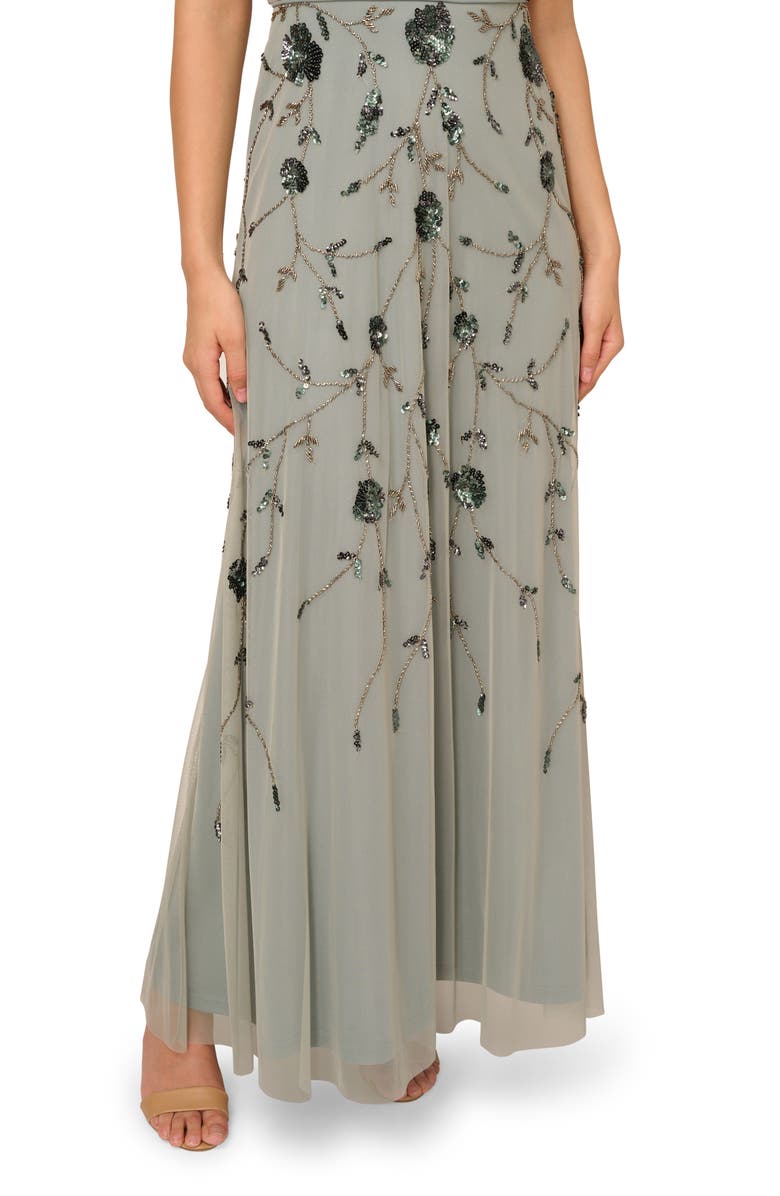 Adrianna Papell Embroidered Beaded Trumpet Gown, Alternate, color,
